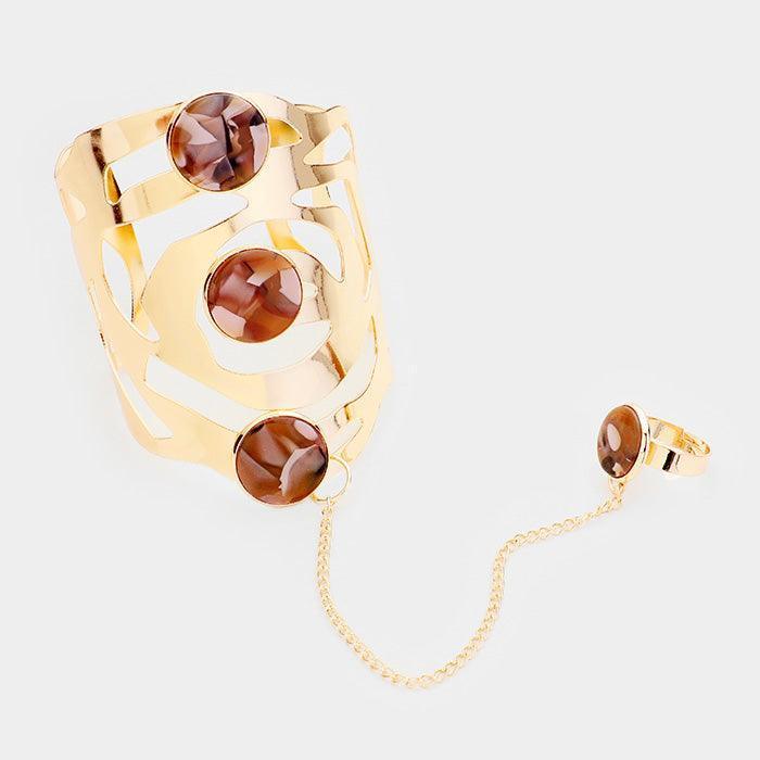 Gold Round Celluloid Acetate Metal Hand Chain Cuff Bracelet - Jewelry Store by Erik Rayo