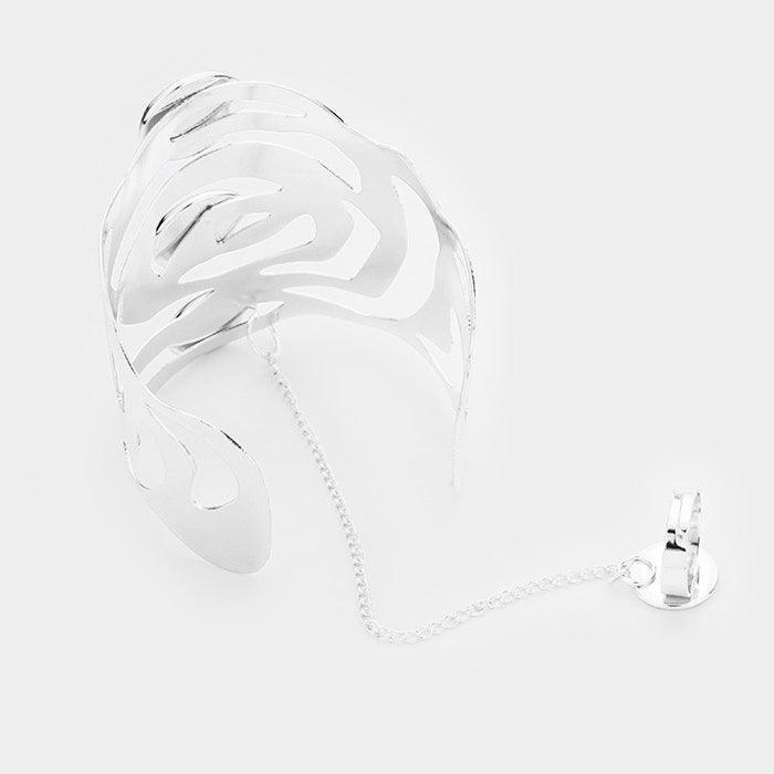 White Round Celluloid Acetate Metal Hand Chain Cuff Bracelet - Jewelry Store by Erik Rayo