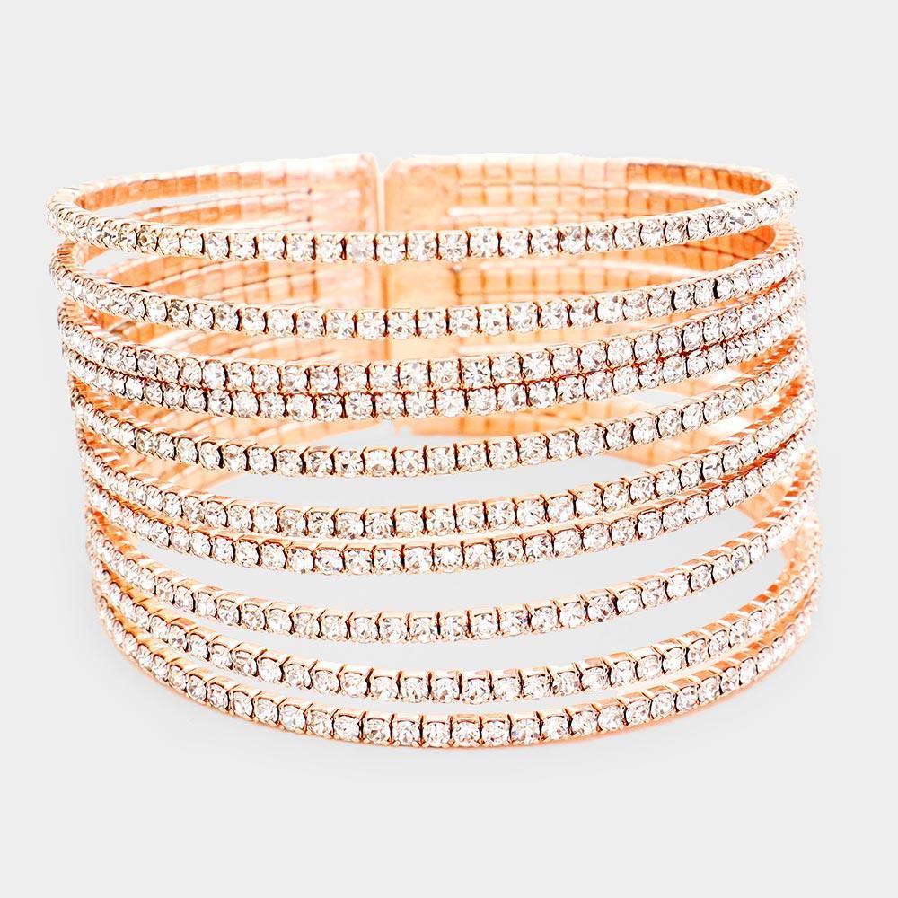 Rose Gold Crystal Rhinestone Pave Cuff Bracelet - Jewelry Store by Erik Rayo