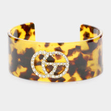 Load image into Gallery viewer, Rhinestone Embellished Celluloid Acetate Tortoise Cuff Bracelet
