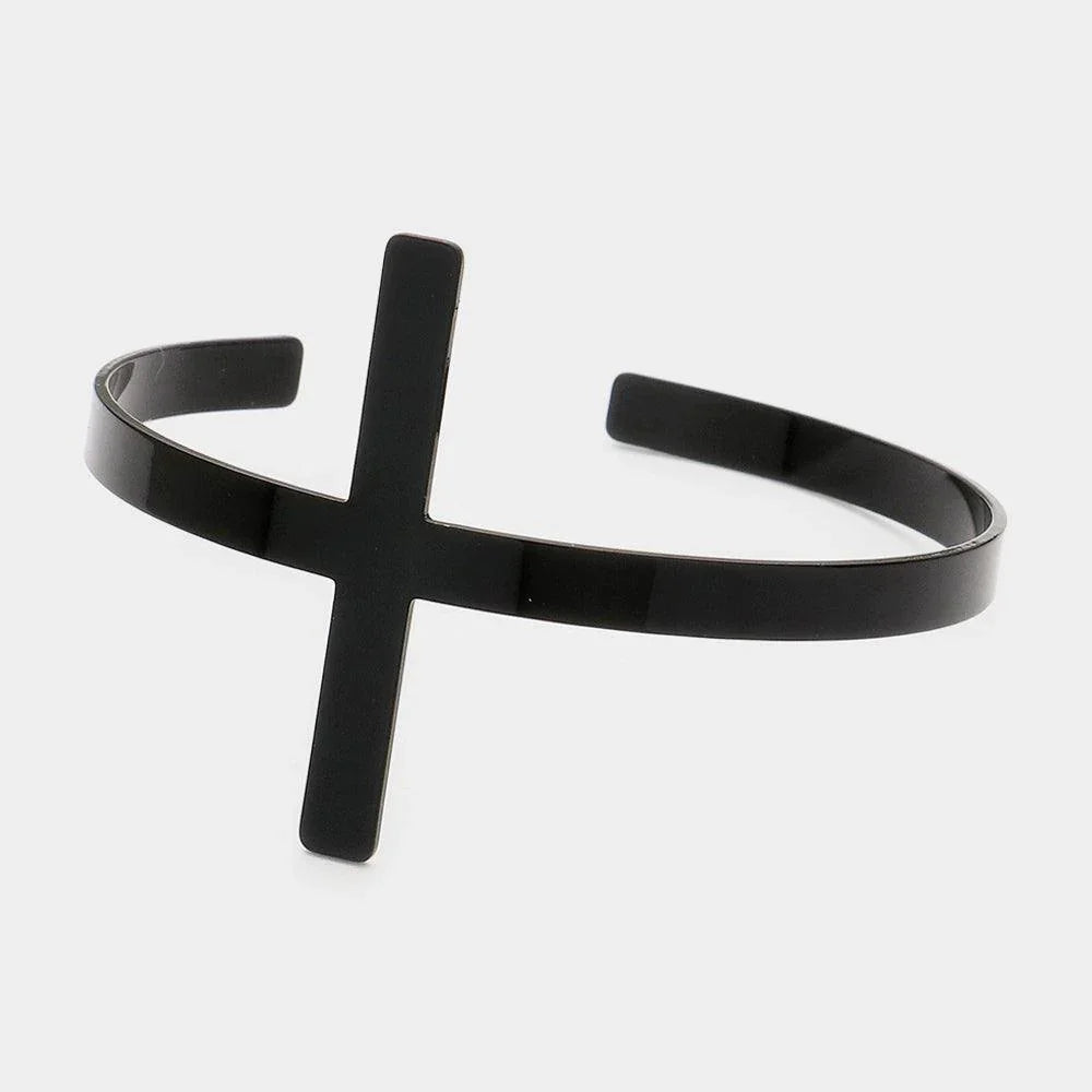 Black Metal Cross Cuff Bracelet - Jewelry Store by Erik Rayo