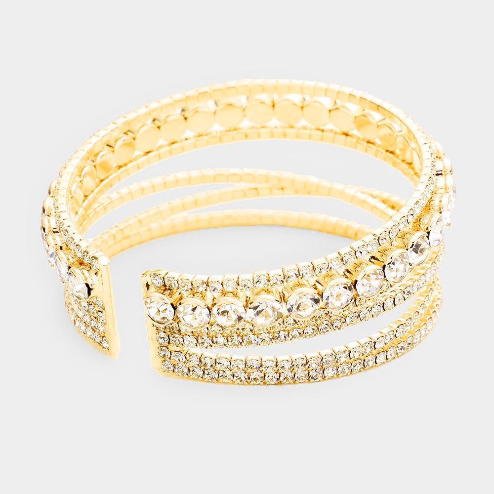 Gold Crystal Round Rhinestone Pave Cuff Bracelet - Jewelry Store by Erik Rayo