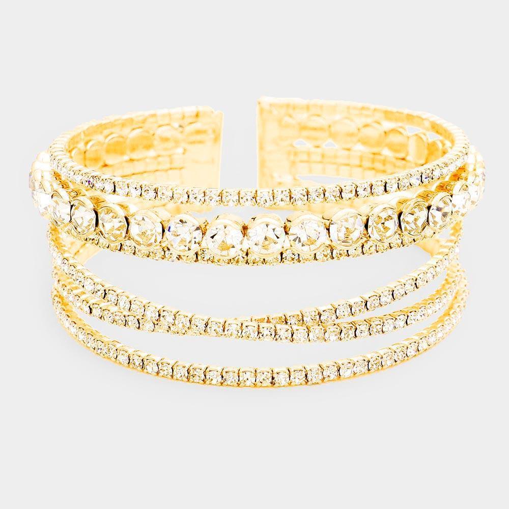 Gold Crystal Round Rhinestone Pave Cuff Bracelet - Jewelry Store by Erik Rayo