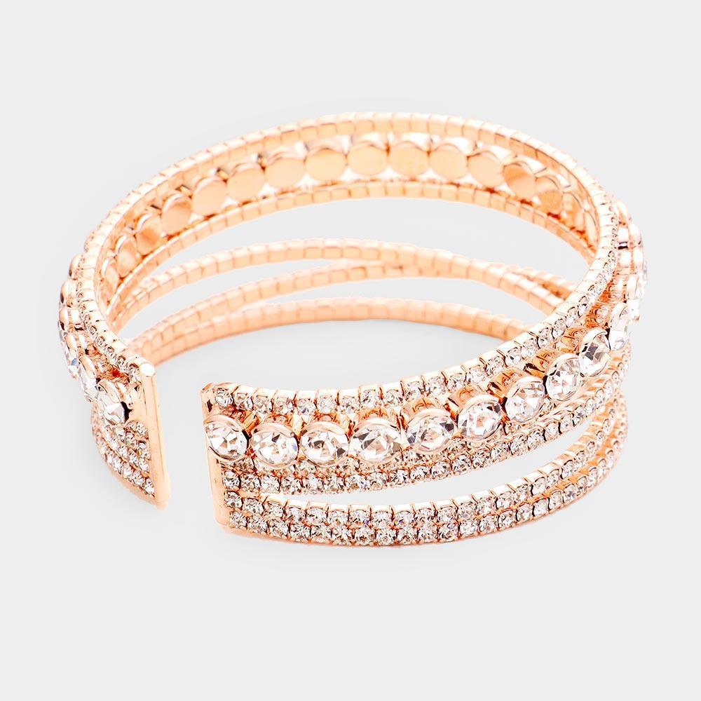 Rose Gold Crystal Round Rhinestone Pave Cuff Bracelet - Jewelry Store by Erik Rayo