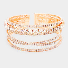 Load image into Gallery viewer, Rose Gold Crystal Round Rhinestone Pave Cuff Bracelet
