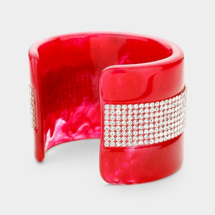 Clear Crystal Embellished Celluloid Acetate Cuff Bracelet - Jewelry Store by Erik Rayo