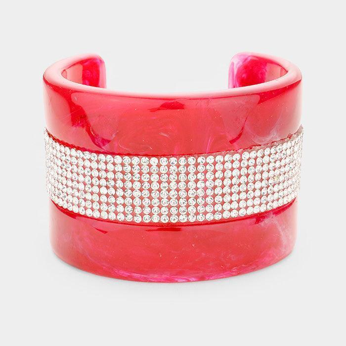 Clear Crystal Embellished Celluloid Acetate Cuff Bracelet - Jewelry Store by Erik Rayo