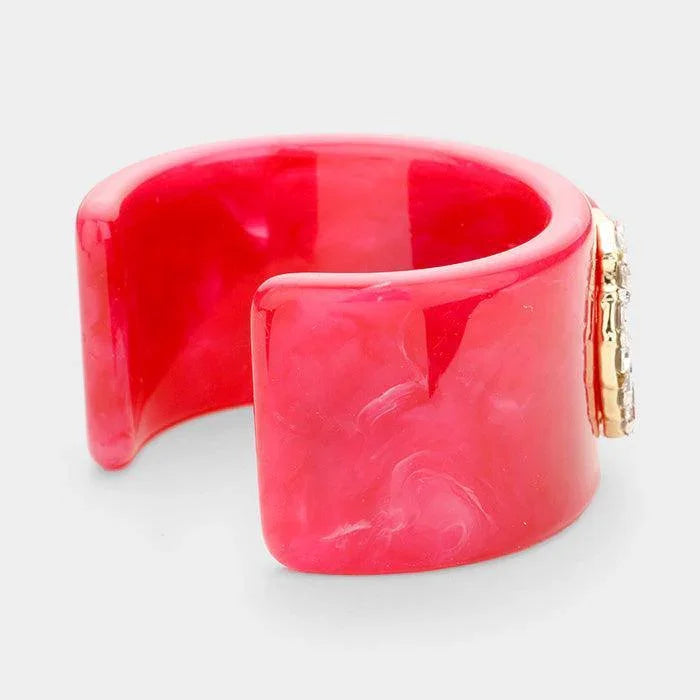 Red Crystal Embellished Celluloid Acetate Cuff Bracelet - Jewelry Store by Erik Rayo