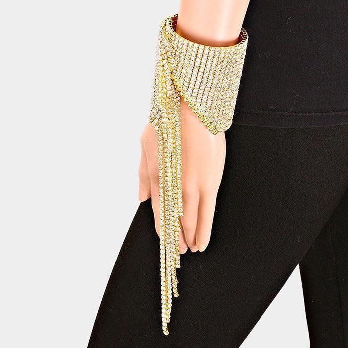 Gold Rhinestone Fringe Open Bracelet - Jewelry Store by Erik Rayo