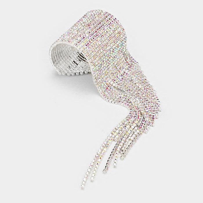 Silver Rhinestone Fringe Open Bracelet