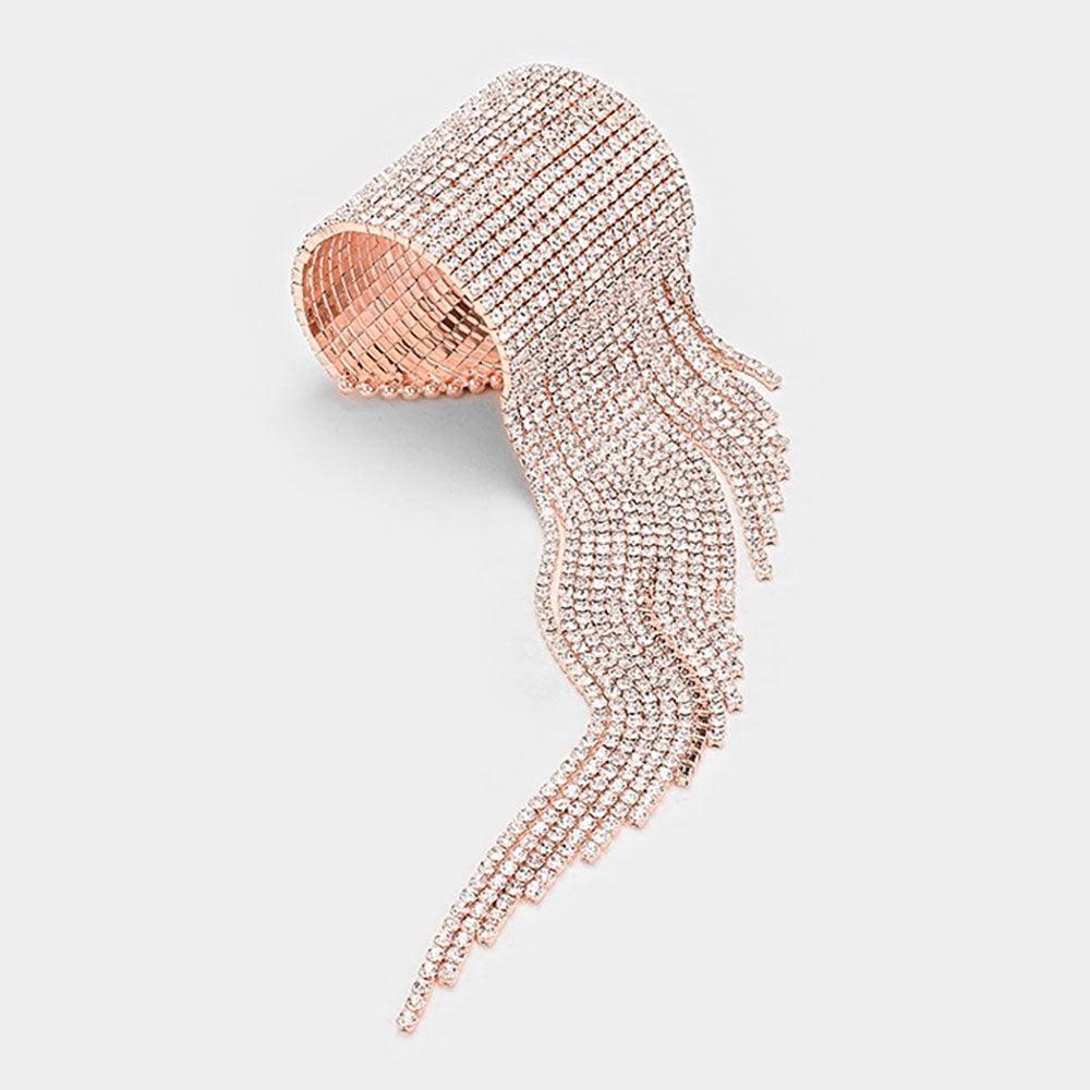 Rose Gold Rhinestone Fringe Open Bracelet - Jewelry Store by Erik Rayo