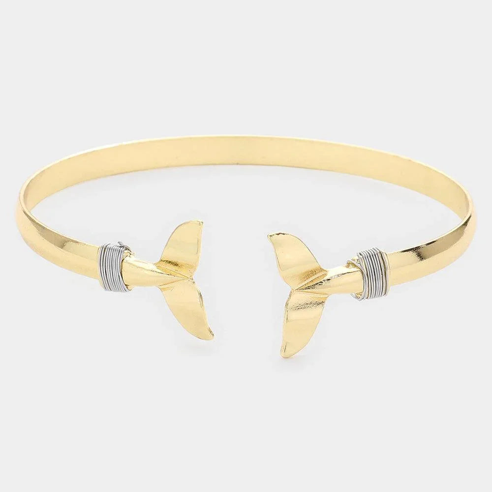 Two Tone Wire Wrapped Metal Whale Tail Tip Cuff Bracelet - Jewelry Store by Erik Rayo