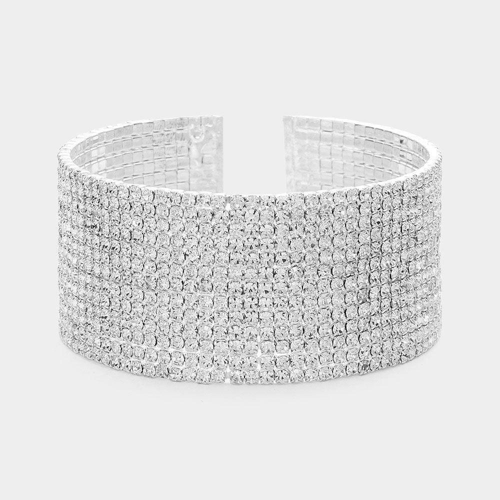 Silver Rhinestone Paved Cuff Evening Bracelet - Jewelry Store by Erik Rayo