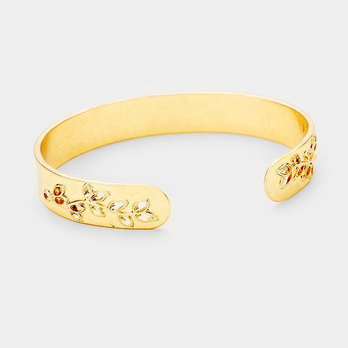 Gold Leaf Twig Cut out Metal Cuff Bracelet - Jewelry Store by Erik Rayo
