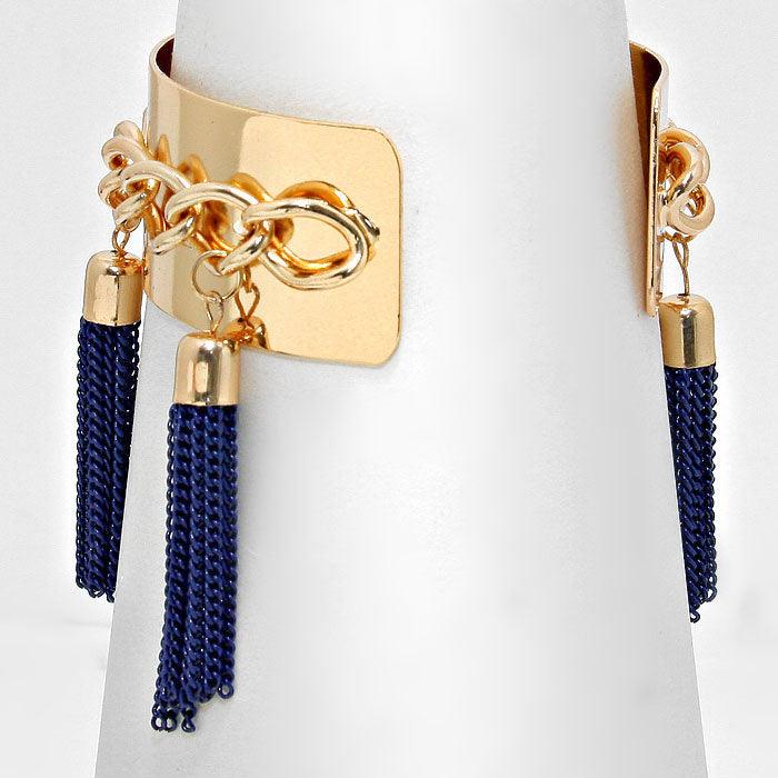 Gold Metal Chain Tassel Charm Station Cuff Bracelet - Jewelry Store by Erik Rayo