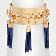 Load image into Gallery viewer, Gold Metal Chain Tassel Charm Station Cuff Bracelet
