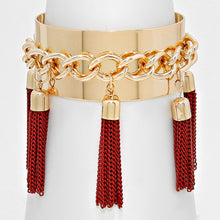 Load image into Gallery viewer, Red Metal Chain Tassel Charm Station Cuff Bracelet
