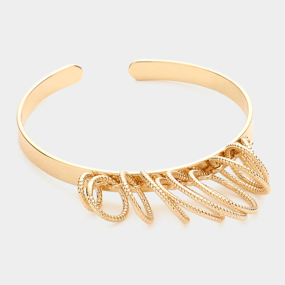 Gold Textured Metal Hoop Cluster Cuff Bracelet