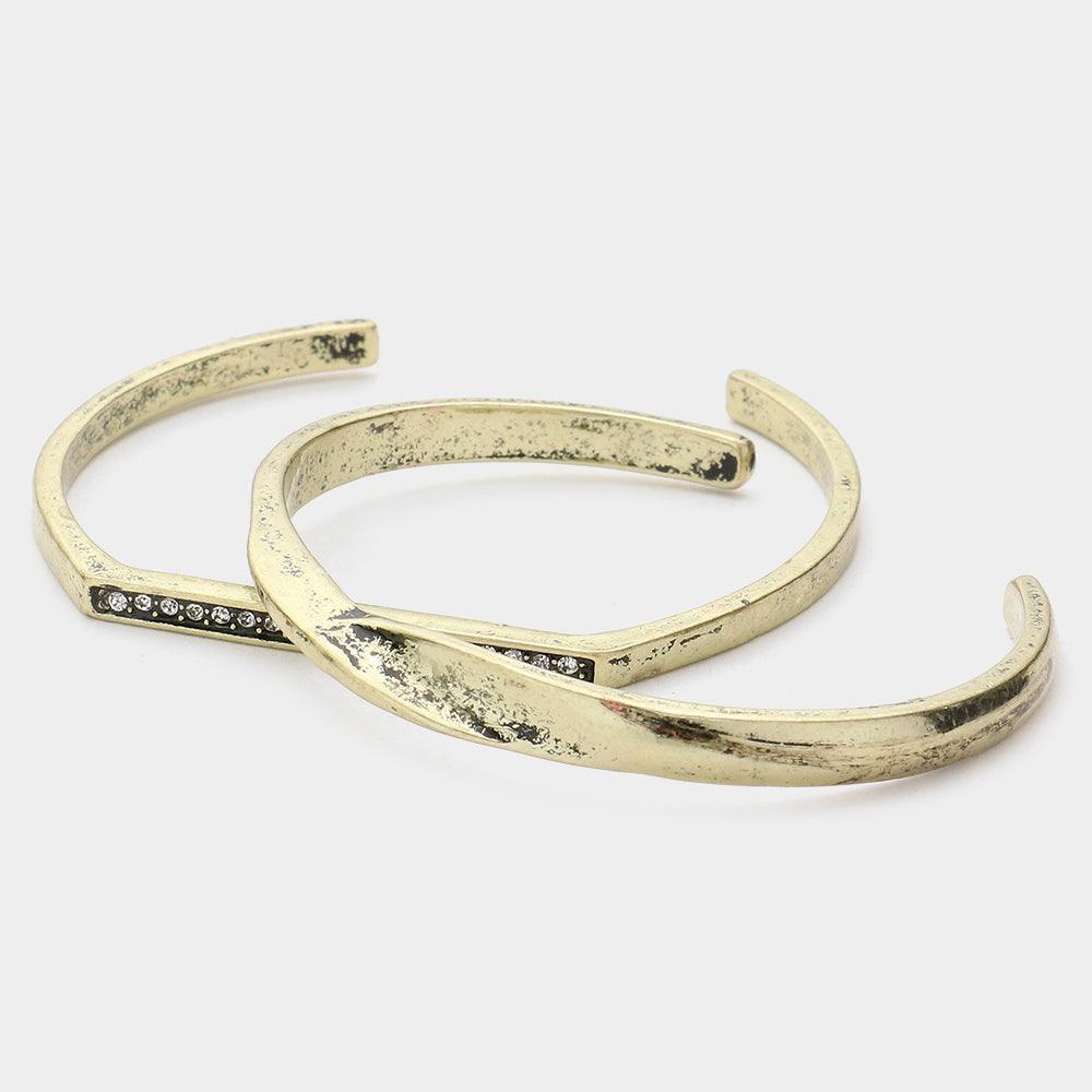 Gold Layered Crystal Detail Vintage Metal Cuff Bracelet - Jewelry Store by Erik Rayo