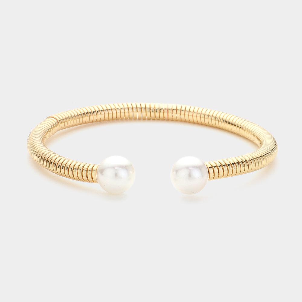 Cream Pearl Tip Metal Cuff Bracelet