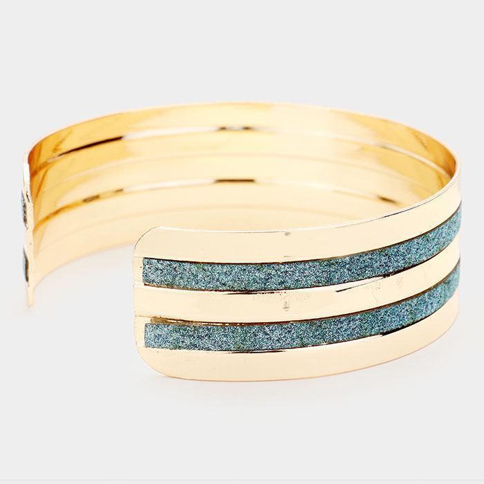 Metal Shiny Stripe Detail Cuff Bracelet - Jewelry Store by Erik Rayo