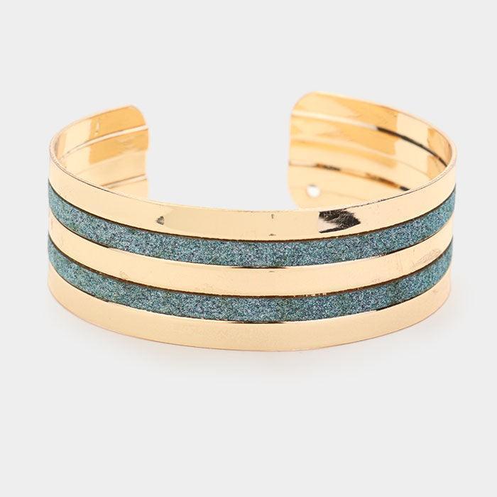 Metal Shiny Stripe Detail Cuff Bracelet - Jewelry Store by Erik Rayo