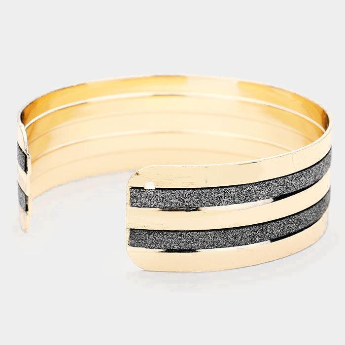 Gray Metal Shiny Stripe Detail Cuff Bracelet - Jewelry Store by Erik Rayo