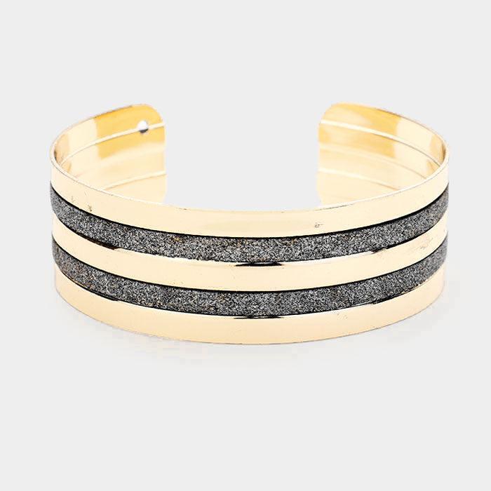 Gray Metal Shiny Stripe Detail Cuff Bracelet - Jewelry Store by Erik Rayo