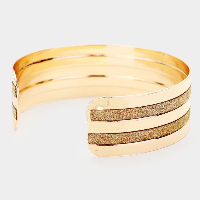 Gold Metal Shiny Stripe Detail Cuff Bracelet - Jewelry Store by Erik Rayo