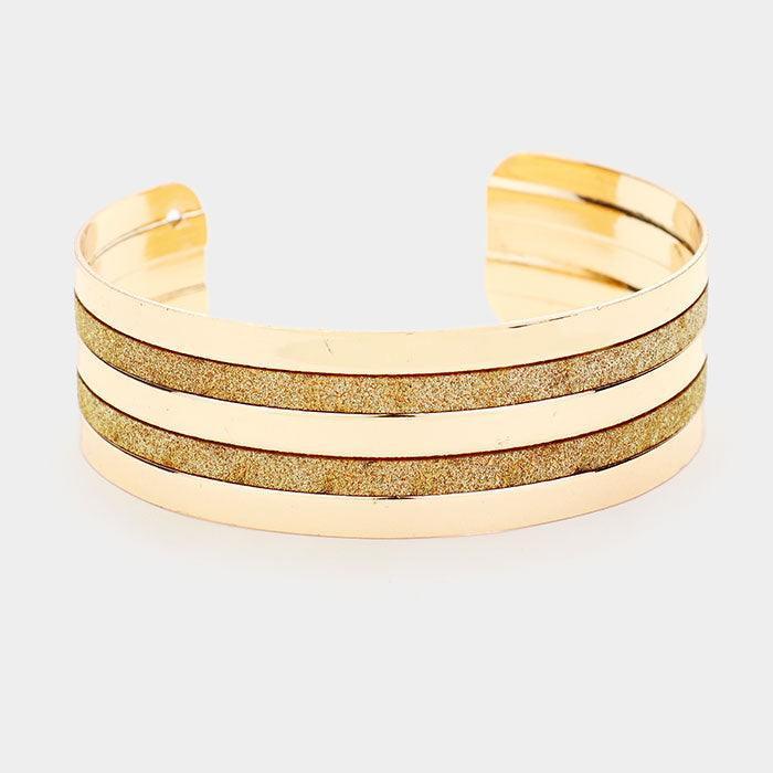 Gold Metal Shiny Stripe Detail Cuff Bracelet - Jewelry Store by Erik Rayo