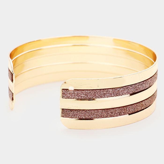 Gold Metal Shiny Stripe Detail Cuff Bracelet - Jewelry Store by Erik Rayo