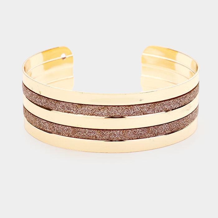 Gold Metal Shiny Stripe Detail Cuff Bracelet - Jewelry Store by Erik Rayo