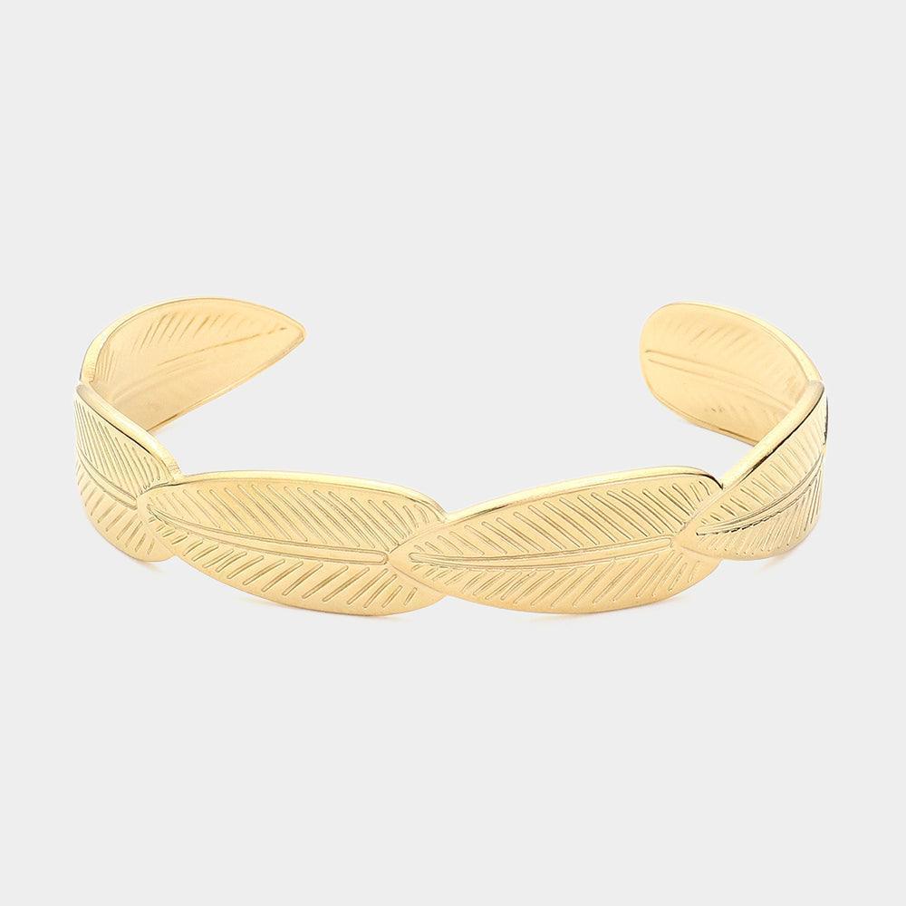 Gold Stainless Steel Leaves Cuff Bracelet - Jewelry Store by Erik Rayo