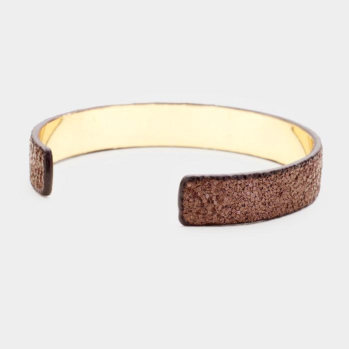 Gold Glitter Leather Textured Cuff Bracelet - Jewelry Store by Erik Rayo