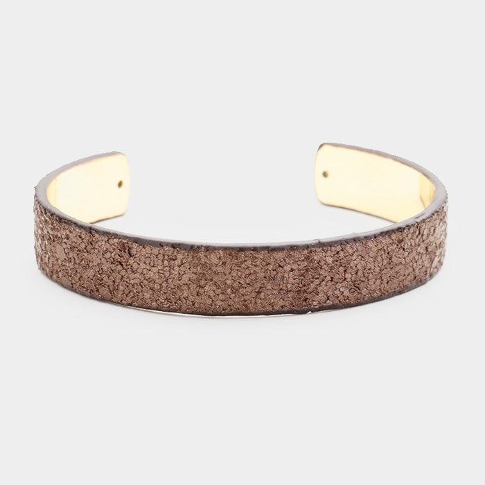 Gold Glitter Leather Textured Cuff Bracelet