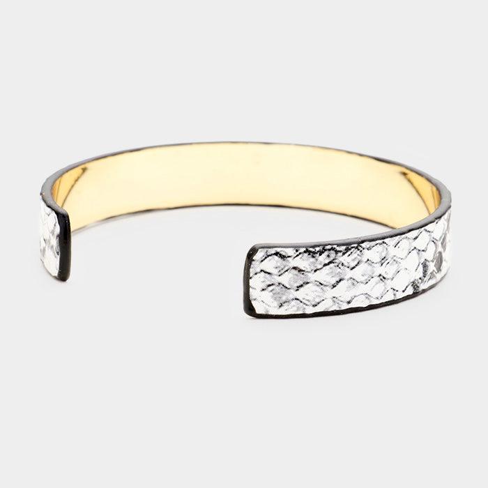 White Snake Textured Leather Cuff Bracelet - Jewelry Store by Erik Rayo