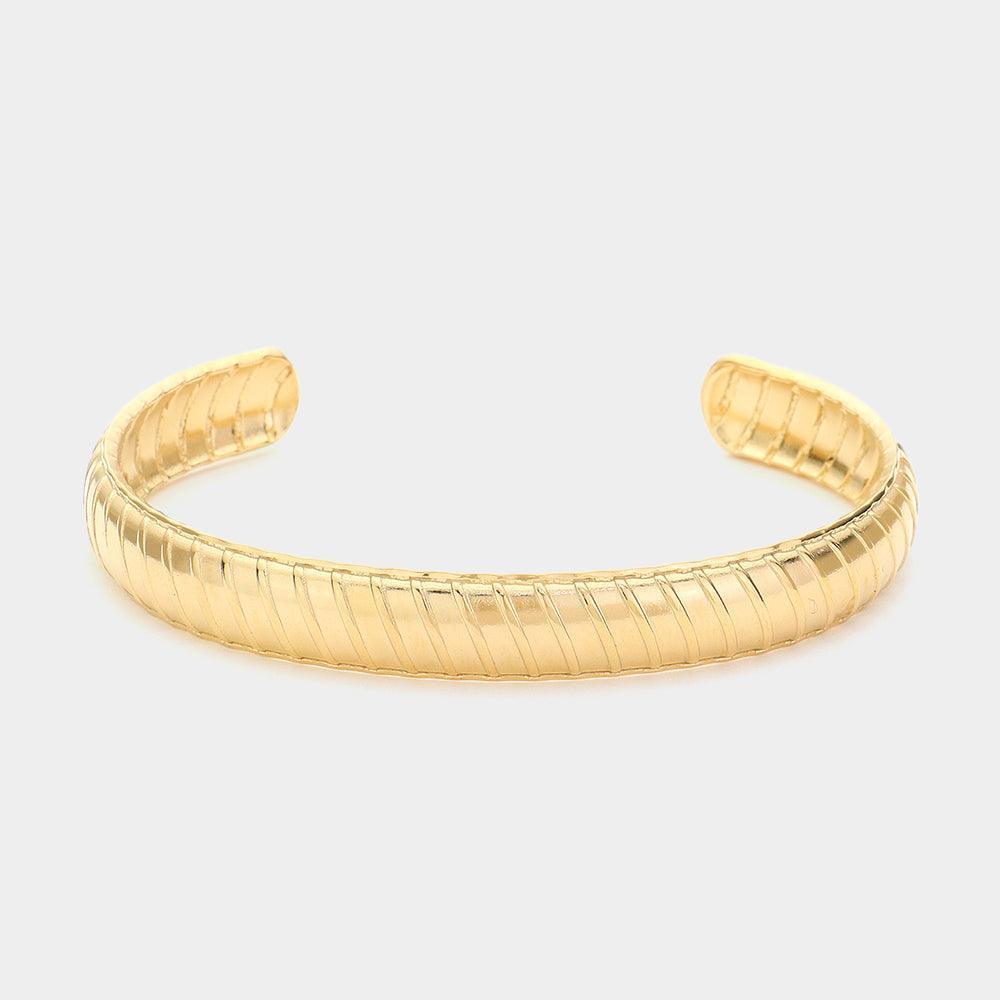 Gold Textured Stainless Steel Cuff Bracelet - Jewelry Store by Erik Rayo