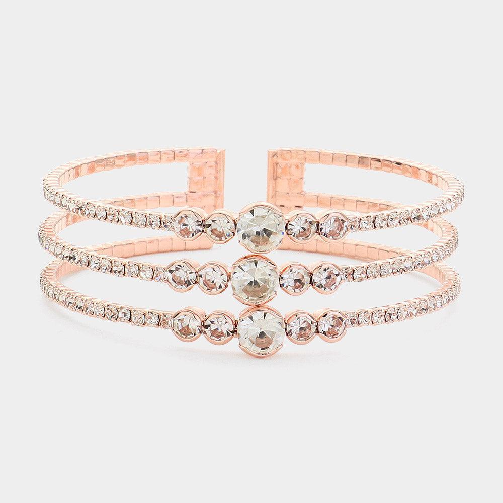 Gold Round Stone Pointed Rhinestone Paved Split Cuff Bracelet - Jewelry Store by Erik Rayo