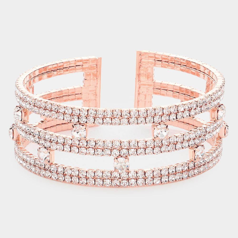 Gold Round Stone Pointed Split Cuff Evening Bracelet