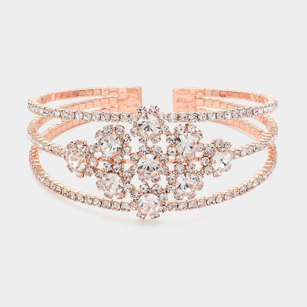 Gold Round Stone Accented Rhinestone Paved Split Cuff Bracelet - Jewelry Store by Erik Rayo