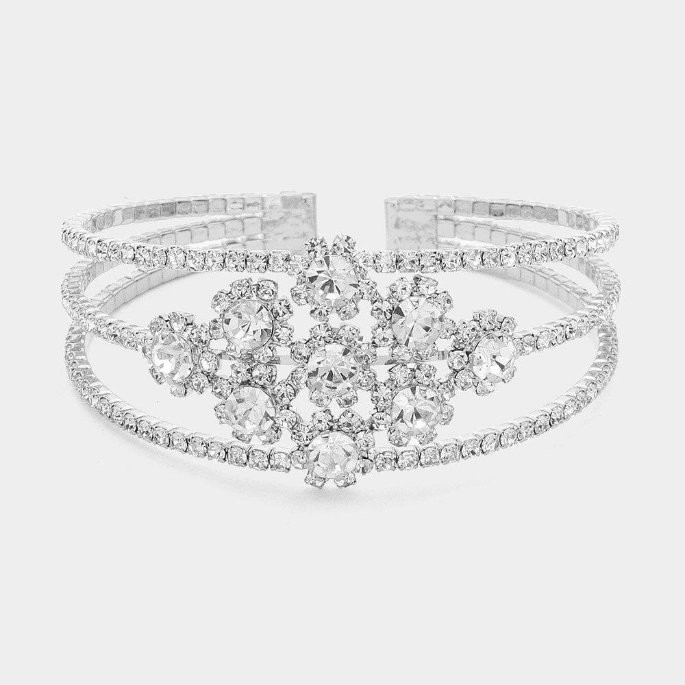 Silver Round Stone Accented Rhinestone Paved Split Cuff Bracelet - Jewelry Store by Erik Rayo