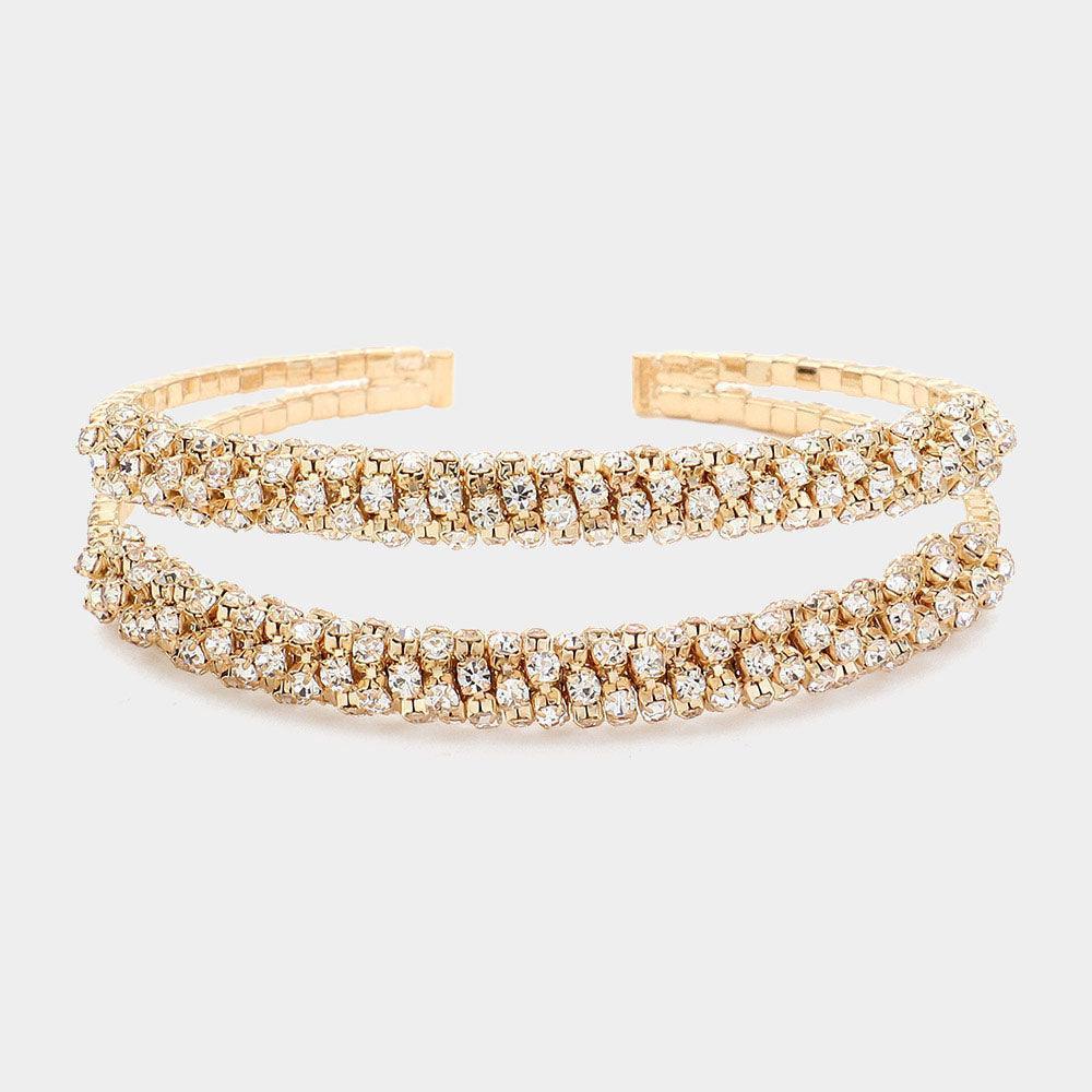 Gold Rhinestone Paved Double Row Evening Cuff Bracelet - Jewelry Store by Erik Rayo