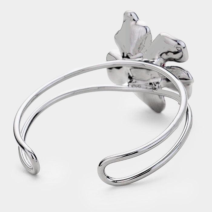 Hematite Crystal Teardrop Metal Flower Cuff Bracelet - Jewelry Store by Erik Rayo