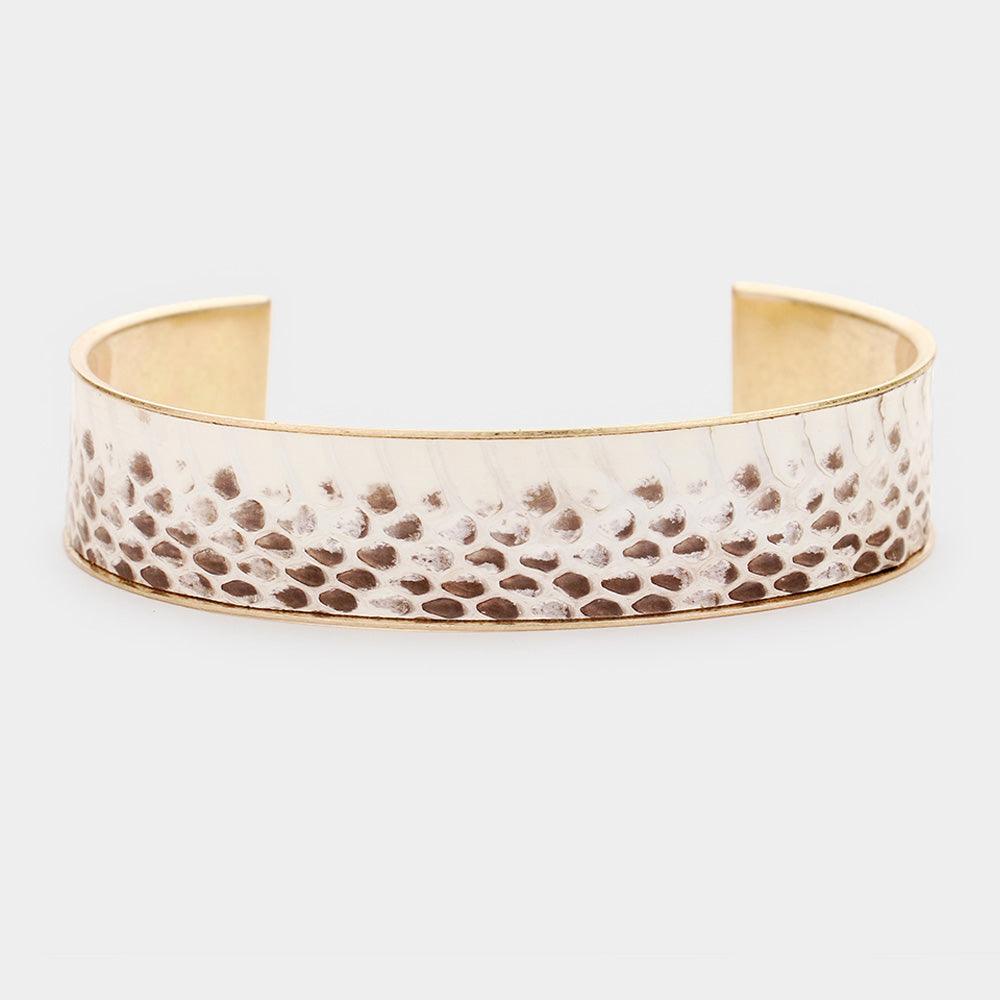 Gold Snake Pattern Faux Leather Cuff Bracelet