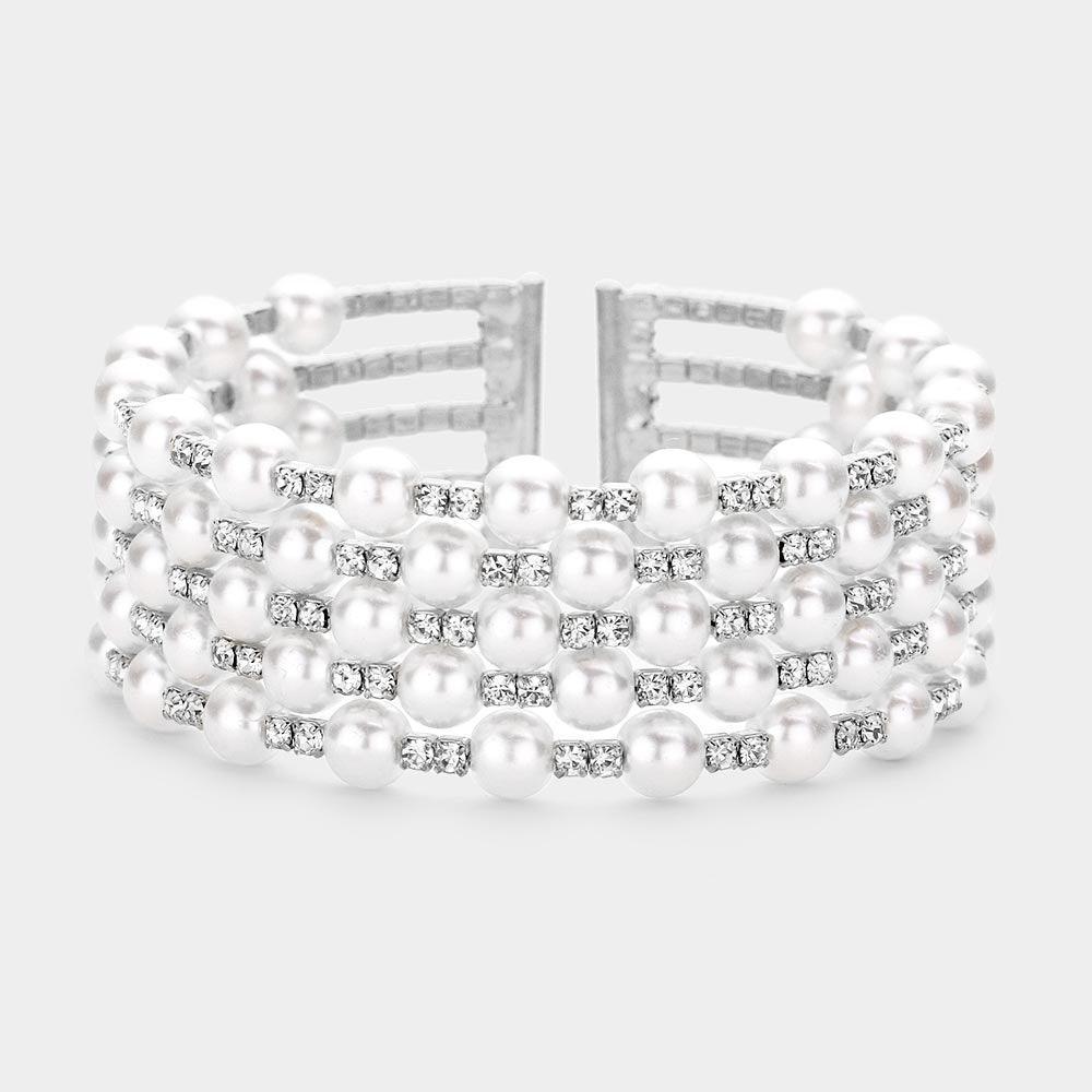 Pearl Accented Rhinestone Cuff Bracelet - Jewelry Store by Erik Rayo