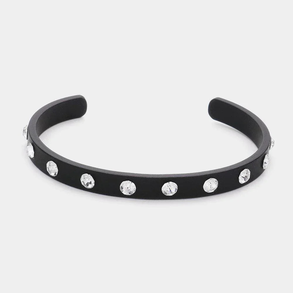 Black Round Stone Embellished Colored Cuff Bracelet - Jewelry Store by Erik Rayo