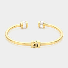 Load image into Gallery viewer, Gold Stainless Steel Baguette Stone Nail Head Tip Hinged Cuff Bracelet
