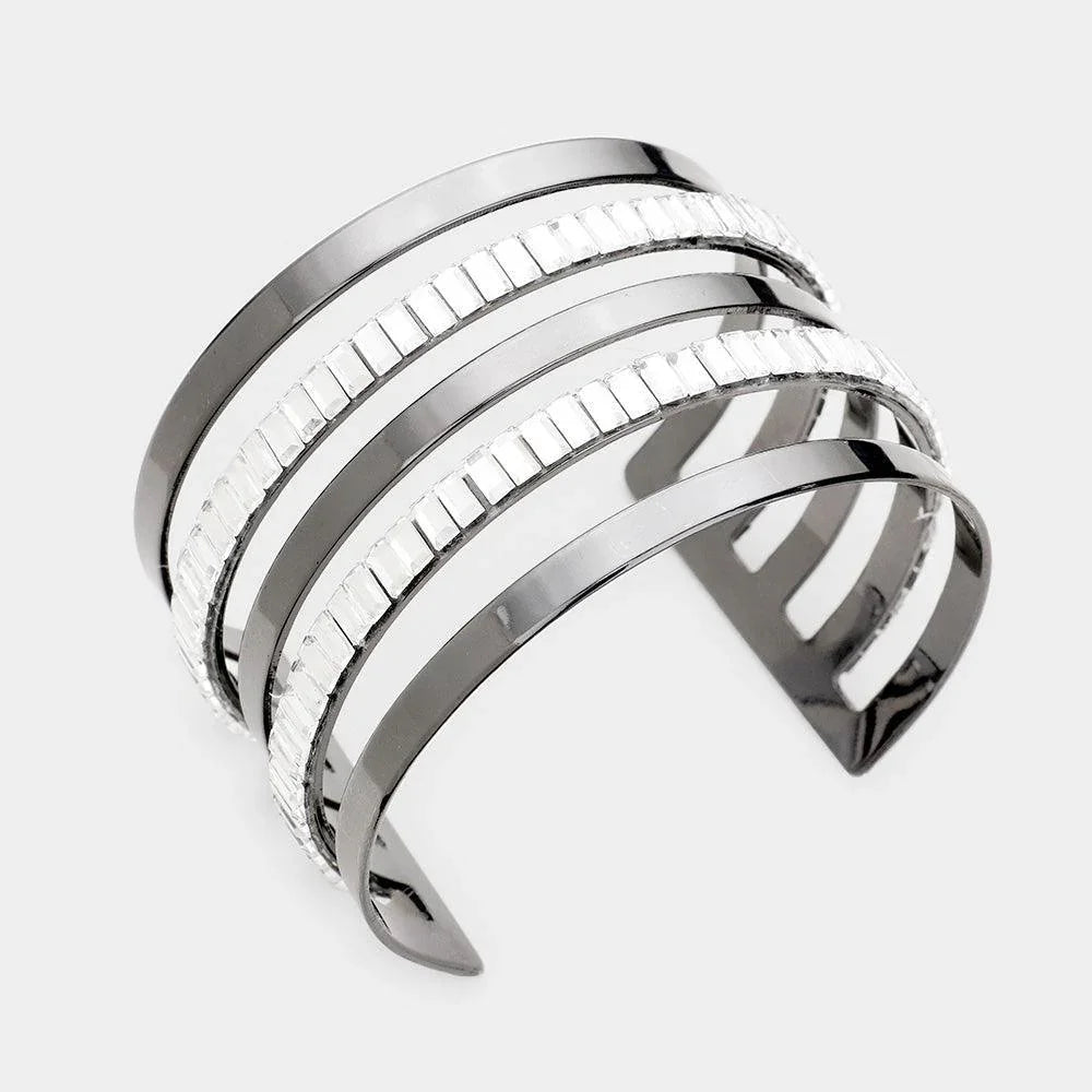 Hematite Baguette Cut Statement Split Layer Cuff Bracelet - Jewelry Store by Erik Rayo
