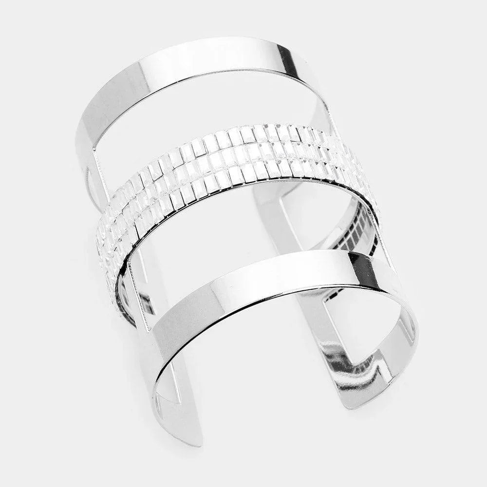 Clear Baguette Cut Statement Split Layer Cage Cuff Bracelet - Jewelry Store by Erik Rayo