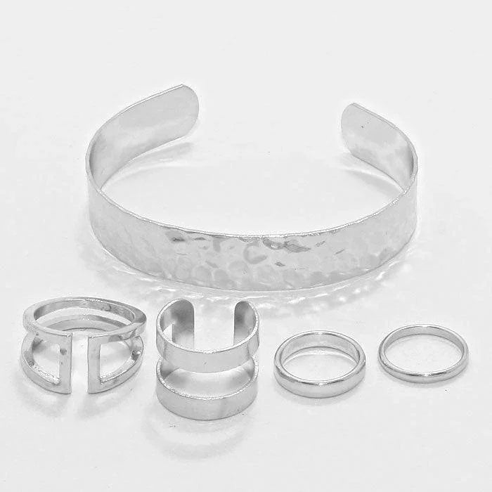 6PCSHammered Metal Cuff Bracelet & Rings - Jewelry Store by Erik Rayo